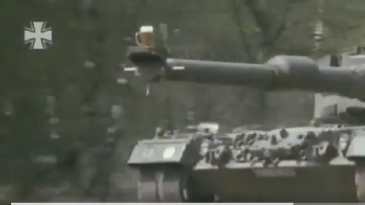 German soldier shows stability of tank (video)